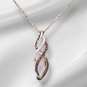 Orange White Diamond Double Infinity Pendant Necklace 10k Rose Gold 18in chain